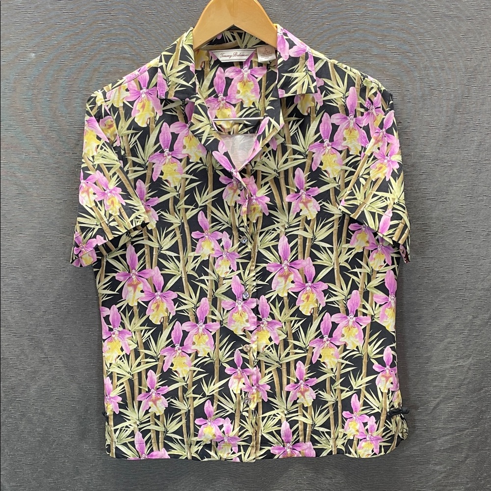 Tommy Bahama Floral Button-Down Shirt - Vintage 100% Silk